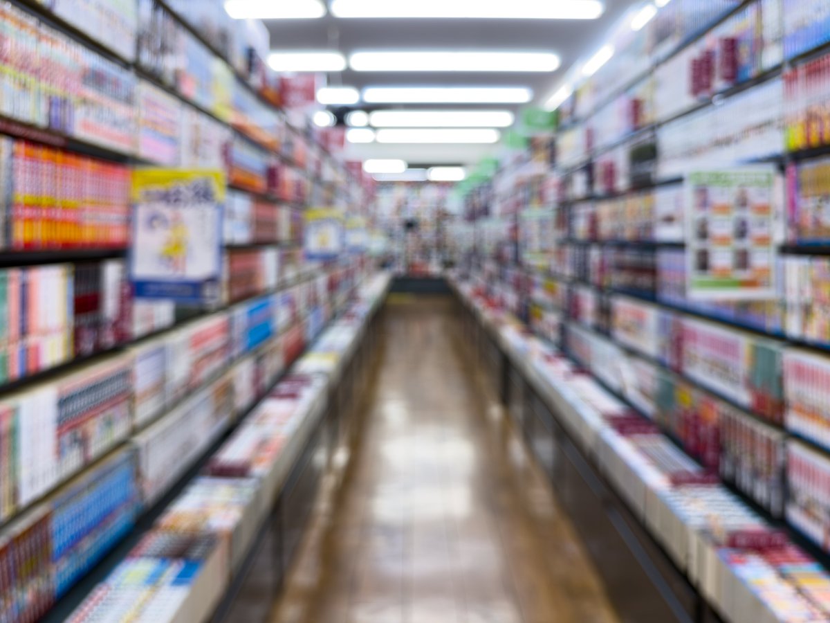 An aisle of shelves in a secondhand bookshop